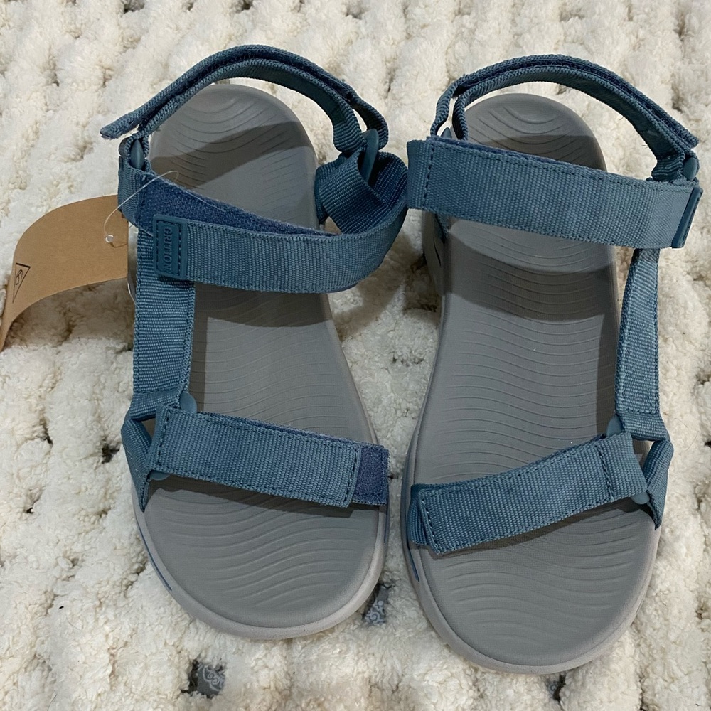 Gray and Blue Outdoor Sandals with Velcro Straps